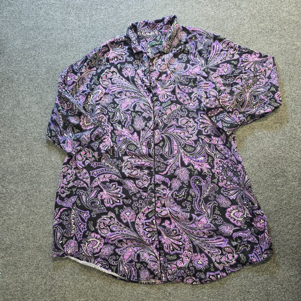 Lauren Ralph Lauren Nightgown Womens Size 3X Purple Paisley Button Up Lounge